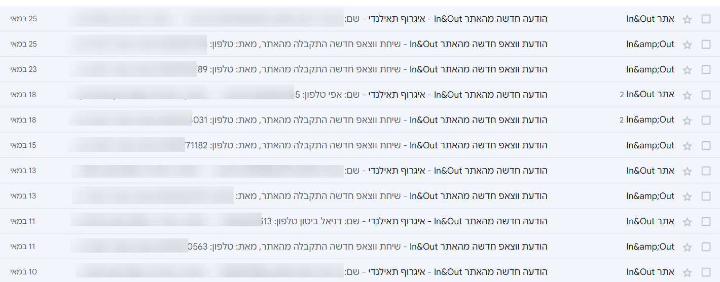 לידים שמתקבלים מהאתר באופן שוטף